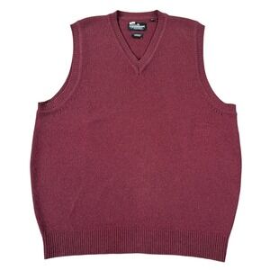 Evergreen ExpertWares Mens M 100% Lambswool Sweater Vest Burgundy V-Neck